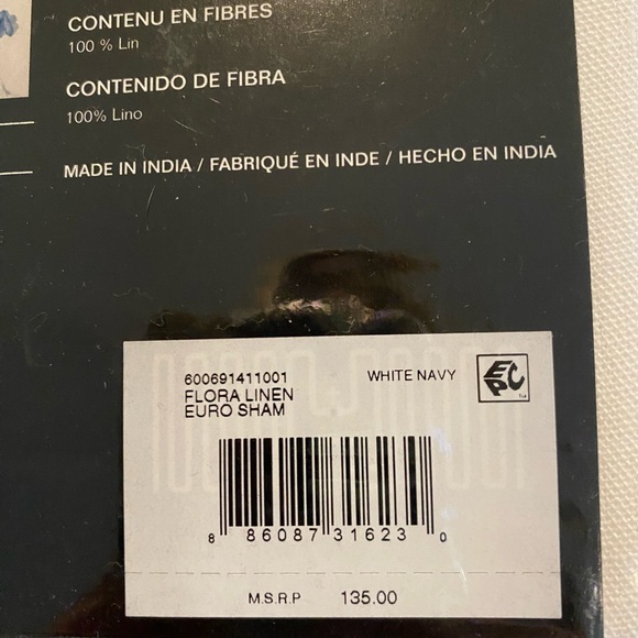 Pair of Lauren Ralph Lauren European Shams white with navy trim. - Picture 4 of 4